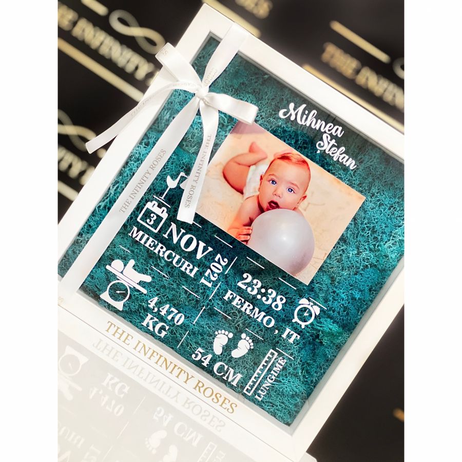 TOYS Tablou personalizat cu poza bebelusului, numele si detalii de la nastere
