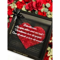 Tablou cu inimioara din licheni rosii cu mesaj personalizat pentru parinti