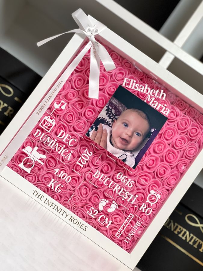 Tablou personalizat cu poza bebelusului, numele si detalii de la nastere