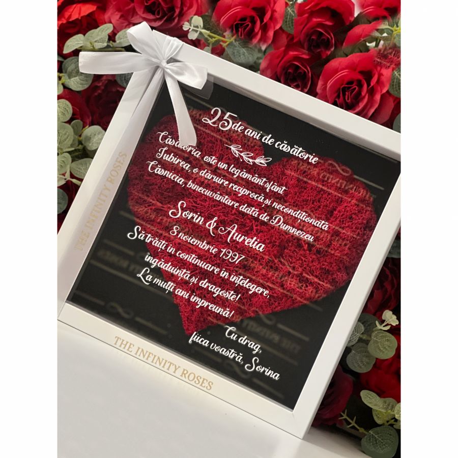 Invitatie de botez cu Winnie The Pooh si petale galbene de trandafiri  Tablou cu mesaj personalizat pentru 25 de ani de casatorie-nunta de argint din partea copiilor