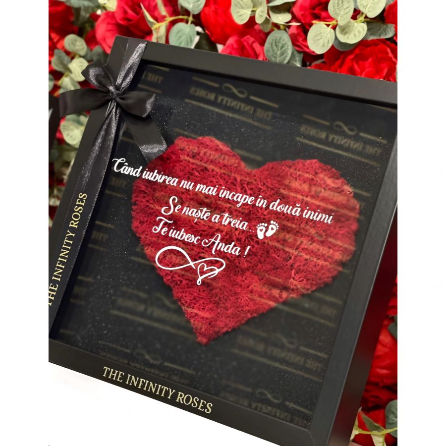 Tablou cu inimioara din licheni rosii cu mesaj personalizat pentru parinti Tablou personalizat pentru iubita insarcinata/viitoare sotie