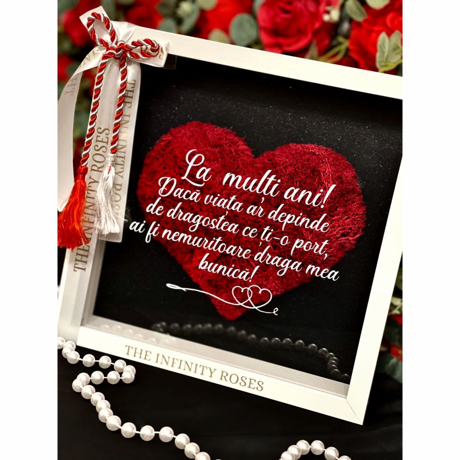 Tablou cu inimioara din licheni rosii cu mesaj personalizat pentru mama Tablou personalizat cu mesaj pentru bunica de martisor 1 - 8 martie