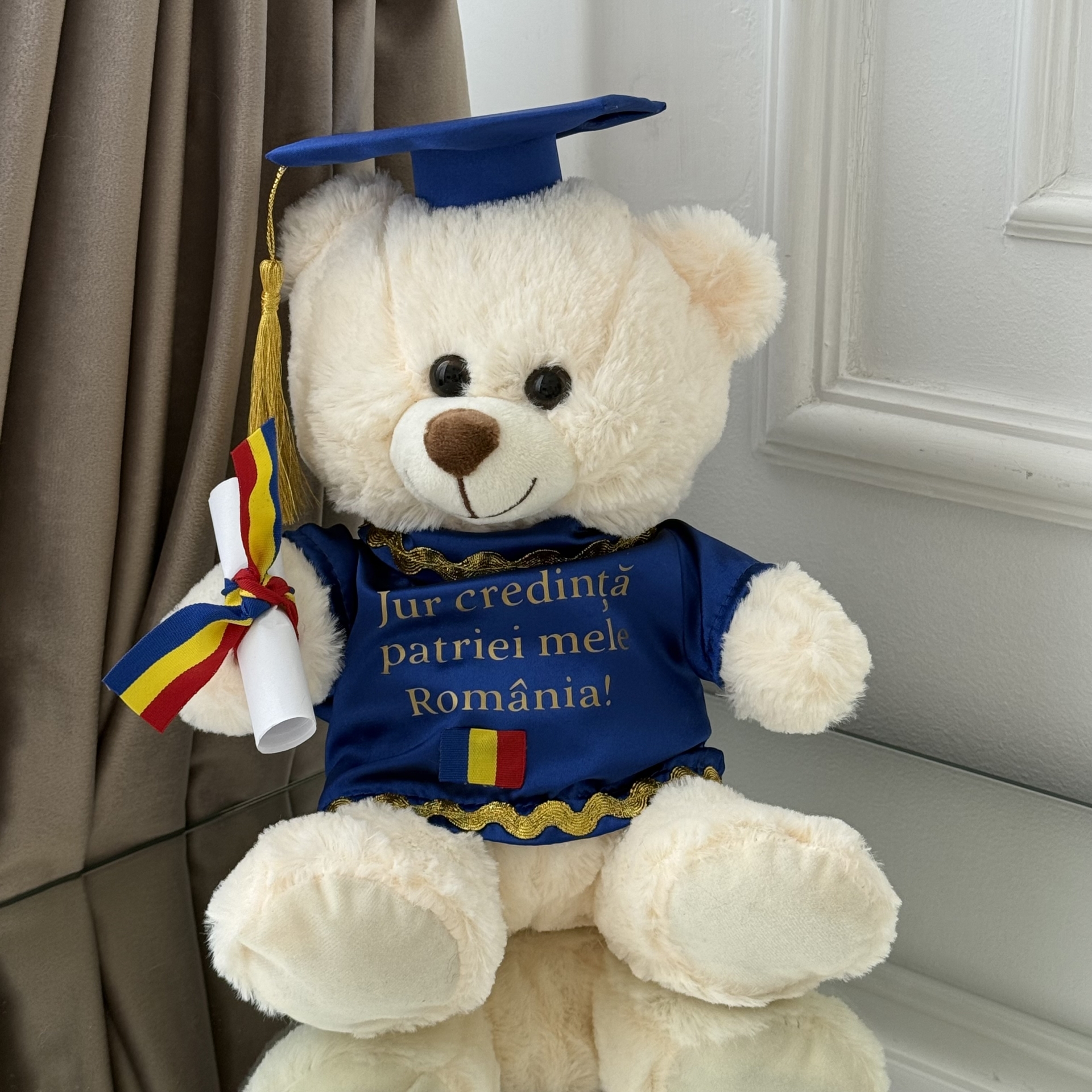 Ursulet absolvent pentru baieti si fete cu toca si pergament