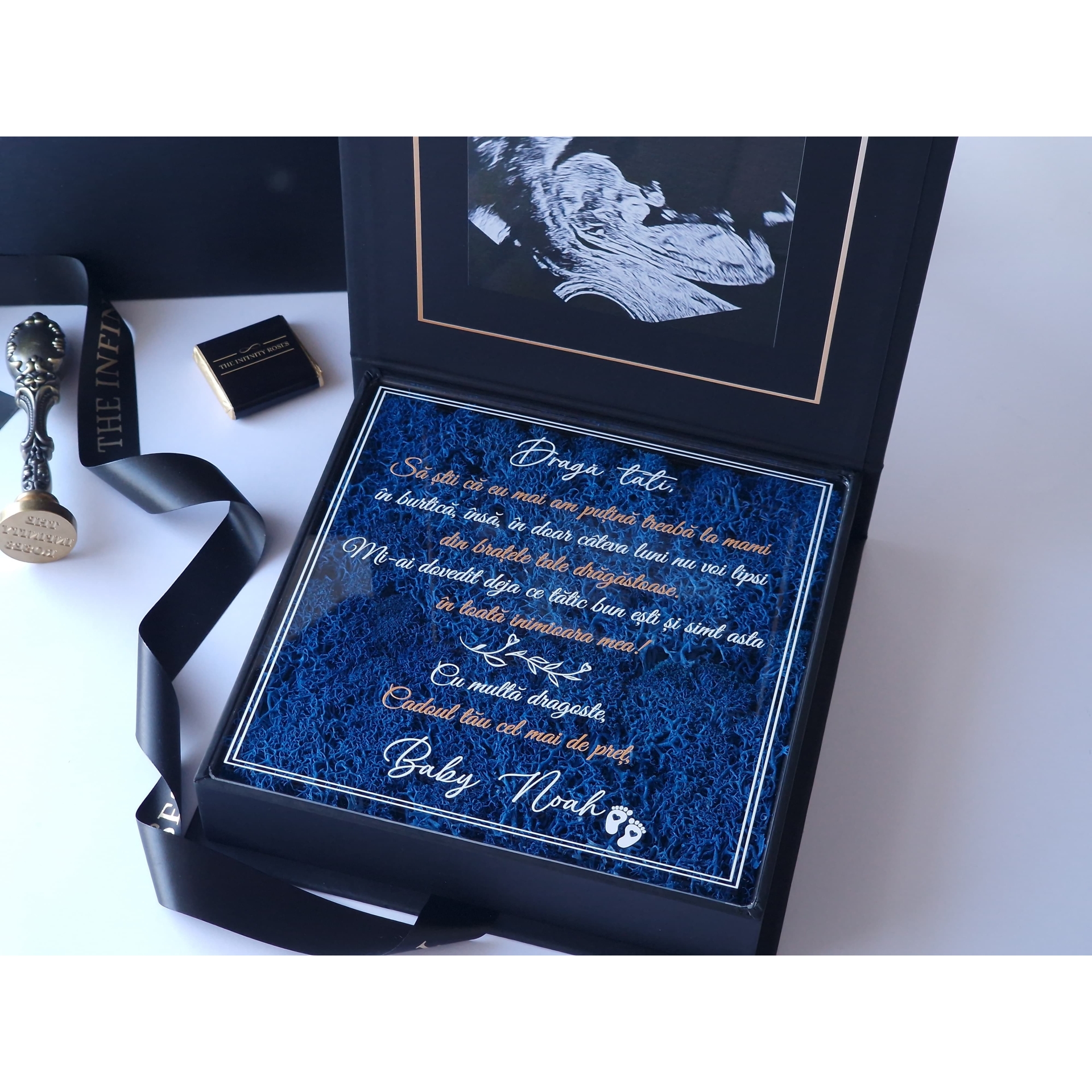 Cutie Premium Baby Memory Box cu Ecografie și Mesaj Personalizat Pentru Viitor tatic