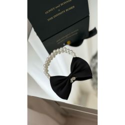 Colier din perle fine cu papion elegant negru pentru catei si pisici