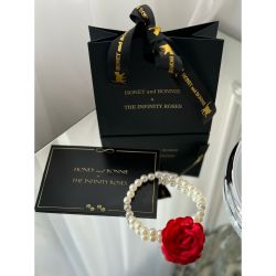 Colier din perle fine cu trandafir textil rosu pentru catei si pisici