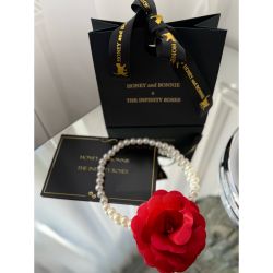 Colier din perle fine cu trandafir rosu 10cm pentru catei si pisici