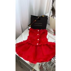 Rochie rosie cu trandafiri 3D pentru catei si pisici L-XL-XXL-XXXL