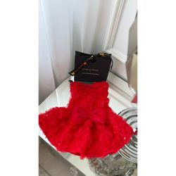 Rochie rosie cu trandafiri 3D pentru catei si pisici L-XL-XXL-XXXL