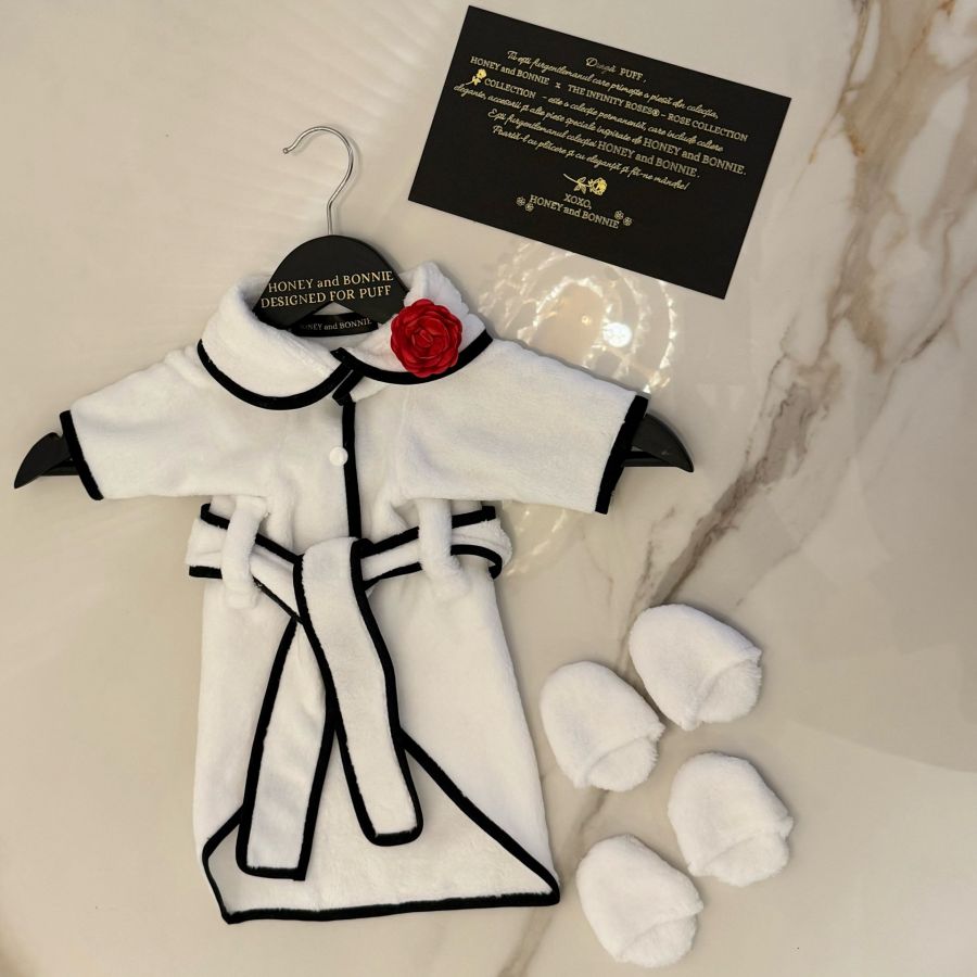 Ham tuxedo royal cu papion pentru catei si pisici Halat luxos pufos spa pentru catei si pisici XS-S-M