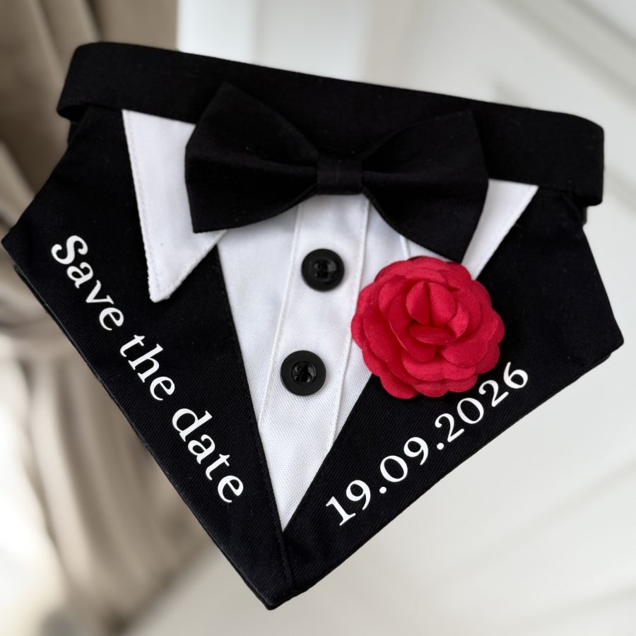  Bandana tuxedo eleganta pentru gat pentru catei si pisici save the date si data nuntii