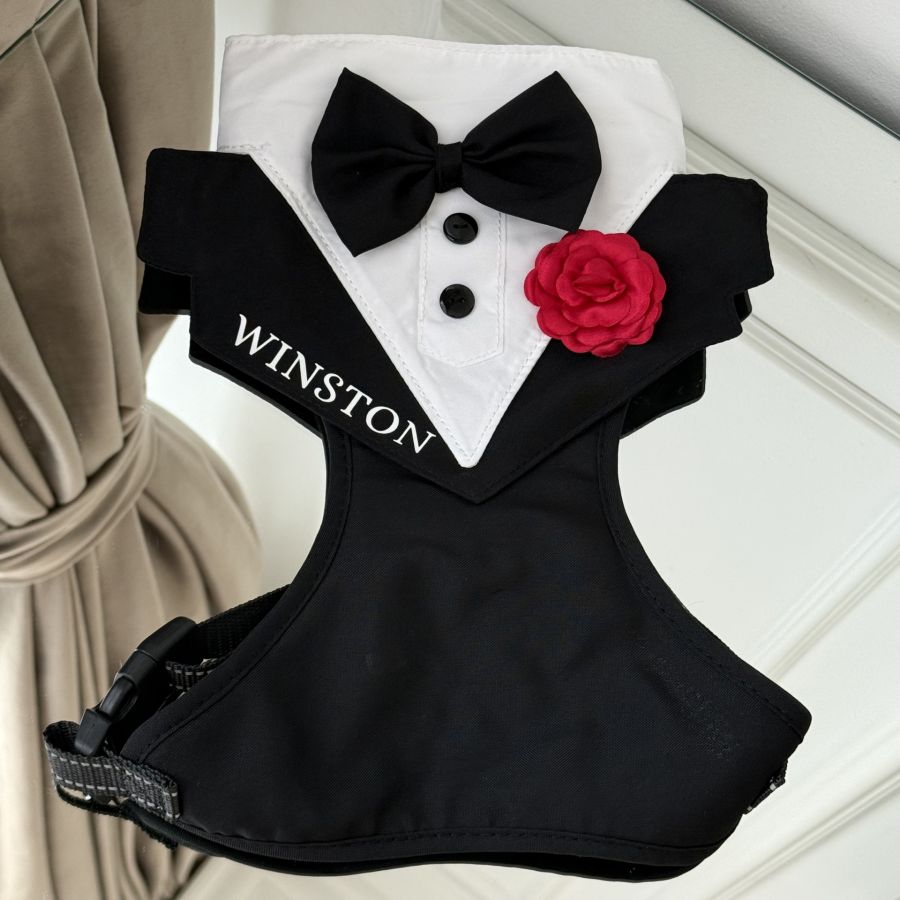  Ham tuxedo elegant pentru catei si pisici personalizat cu numele blanosului