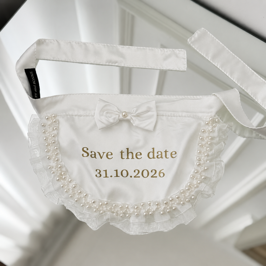  Bandană elegantă pentru câini și pisici, „Save the Date”, personalizată cu data nunții.