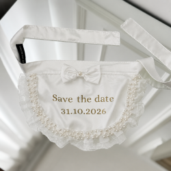 Bandană elegantă pentru câini și pisici, „Save the Date”, personalizată cu data nunții.