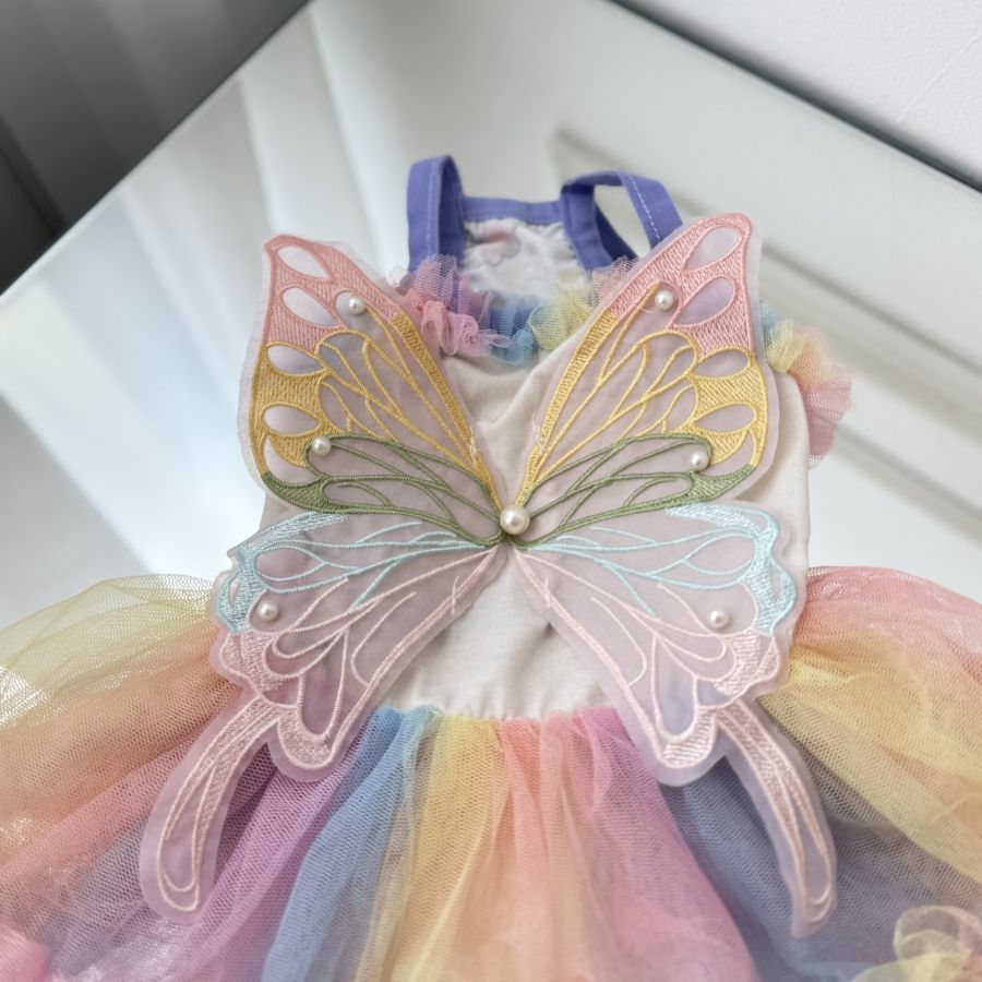  Rochie Curcubeu pentru Câini si Pisici cu Aripi de Fluture S-M