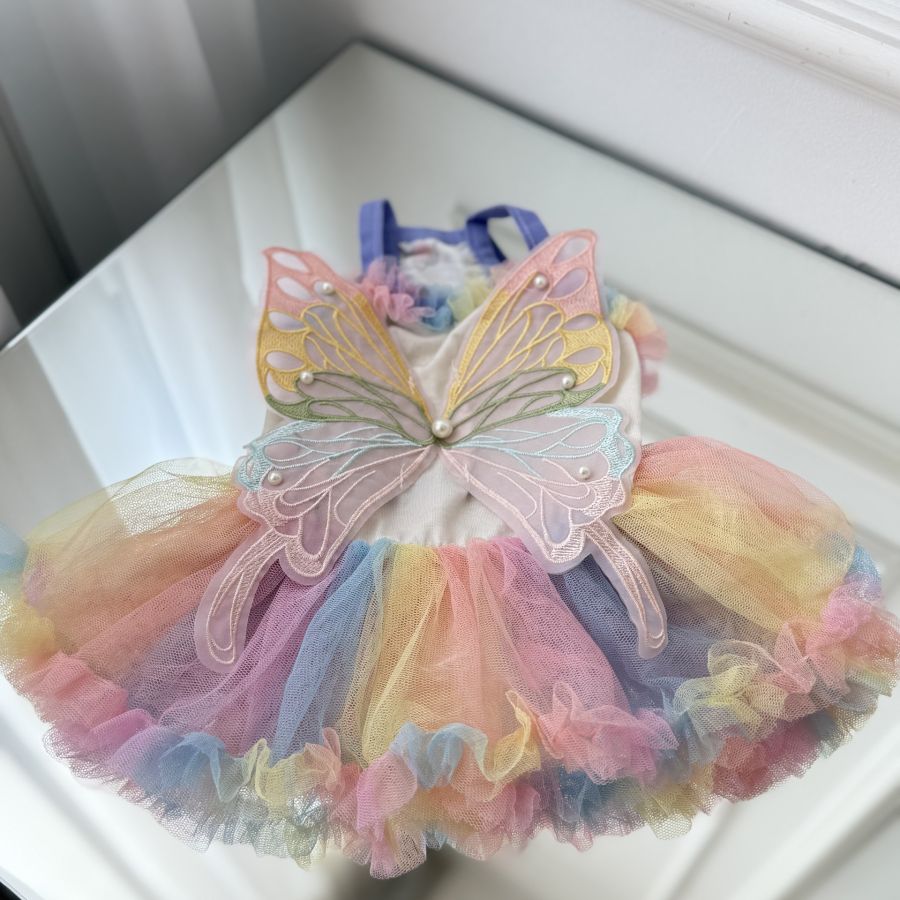 Rochie Curcubeu pentru Câini si Pisici cu Aripi de Fluture S-M