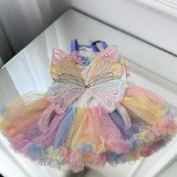 Rochie Curcubeu pentru Câini si Pisici cu Aripi de Fluture S-M