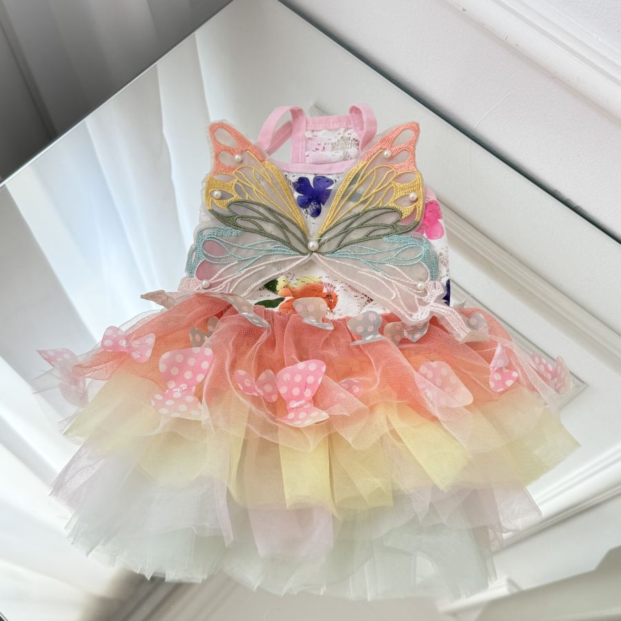 Rochie pentru Câini și Pisici cu Aripi de Fluture și Tutu cu Fluturași S-M