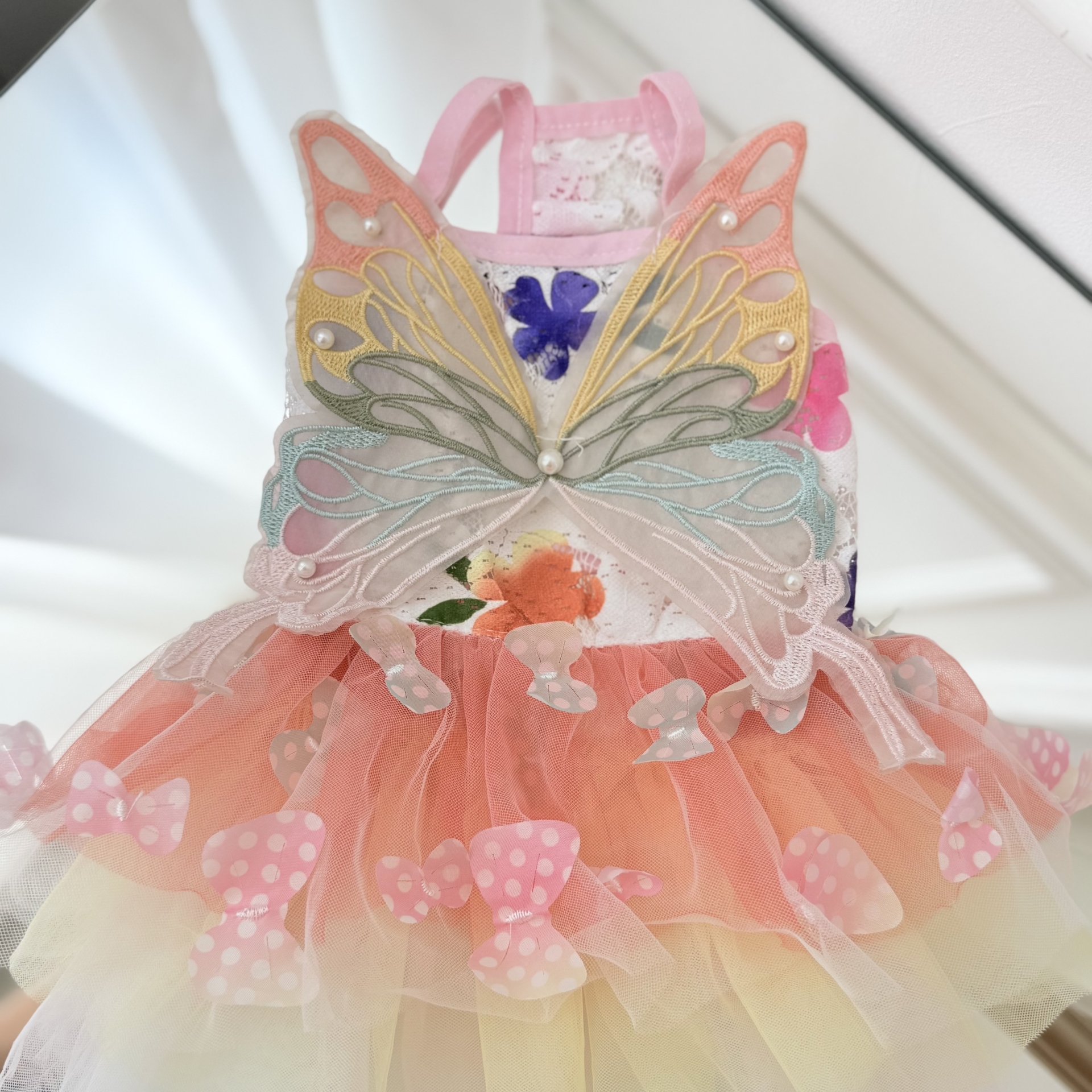 Rochie pentru Câini și Pisici cu Aripi de Fluture și Tutu cu Fluturași S-M