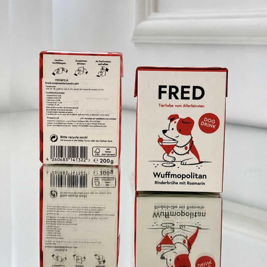  FRED & FELIA Wuffmopolitan cu vita si rozmarin, bautura pentru caini, Dog Drink 200g , transport inclus