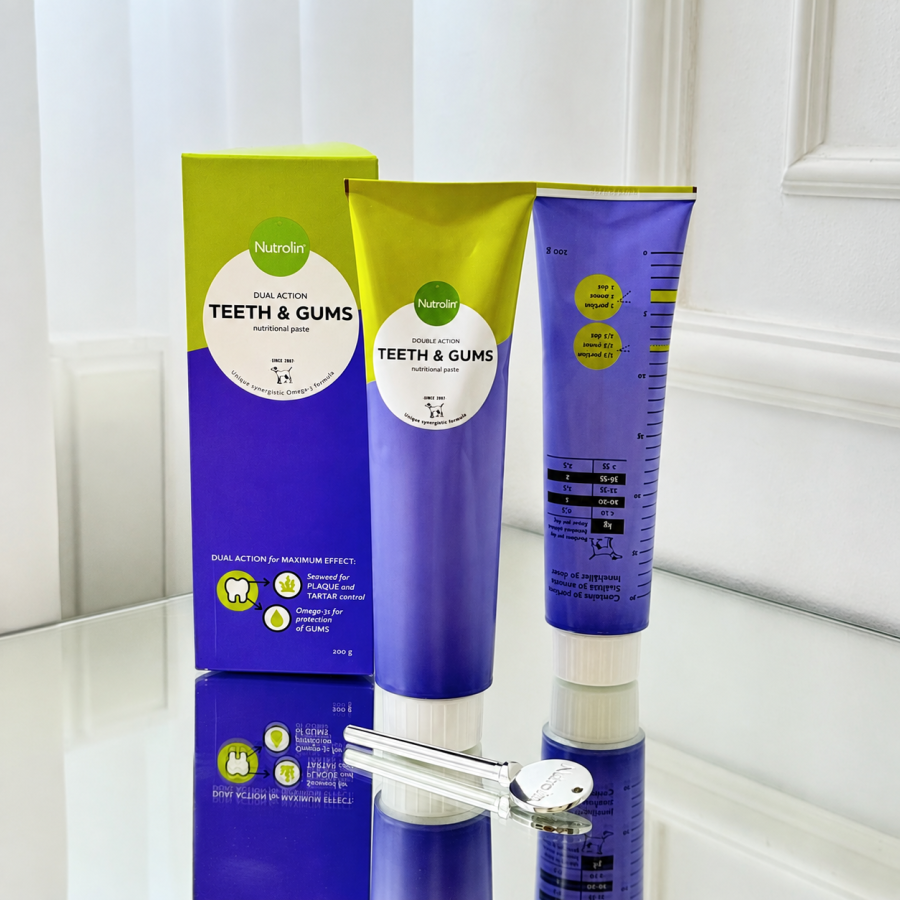  Nutrolin TEETH & GUMS 200 g, pasta dentara pentru caini si pisici cu Omega 3, pentru dinti, gingii, placa bacteriana si tartru, transport inclus