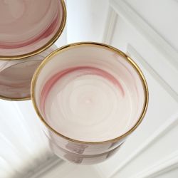 Castron ceramic premium pentru caini si pisici, roz marmorat cu margine aurie, 400 ml, transport inclus