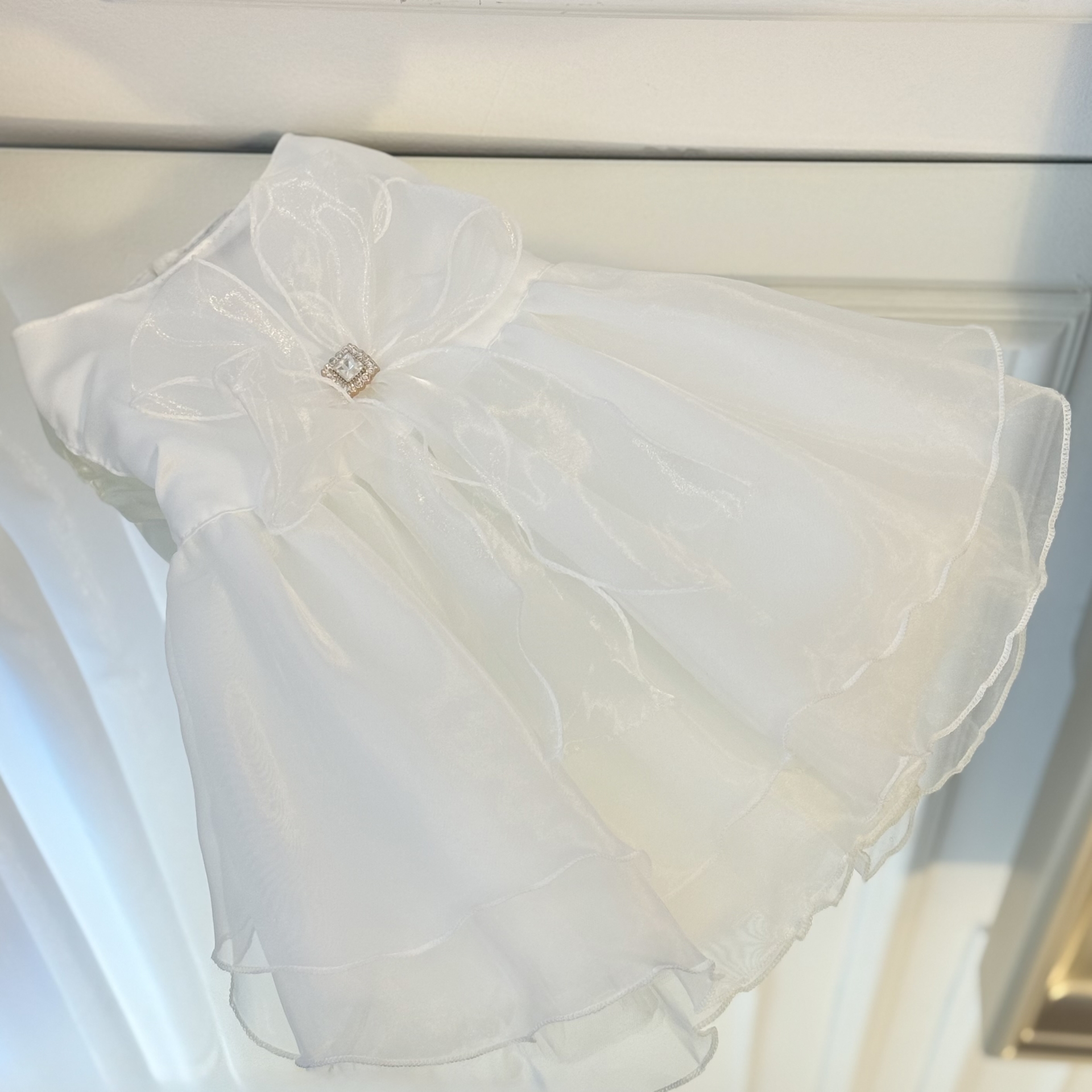 Rochie de Mireasa Alba pentru Caini si Pisici, Tinuta Nunta cu Funda si Cristale, Wedding Dress