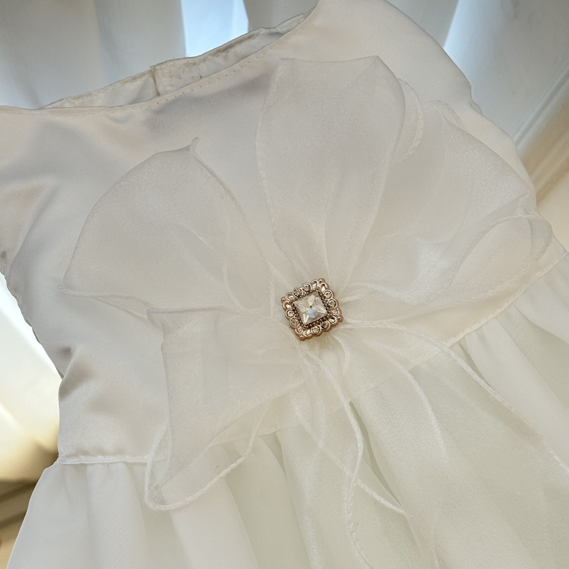 Rochie de Mireasa Alba pentru Caini si Pisici, Tinuta Nunta cu Funda si Cristale, Wedding Dress