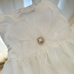 Rochie de Mireasa Alba pentru Caini si Pisici, Tinuta Nunta cu Funda si Cristale, Wedding Dress