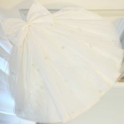 Voal de Mireasa Alb pentru Caini si Pisici, cu Funda si Perle, Accesoriu Elegant pentru Nunta