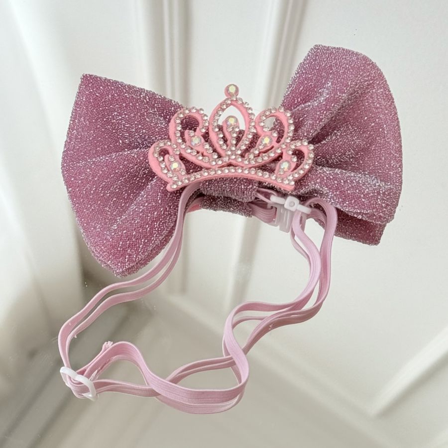 Bentita cu funda si coroana pentru caini si pisici, accesoriu elegant cu cristale, roz
