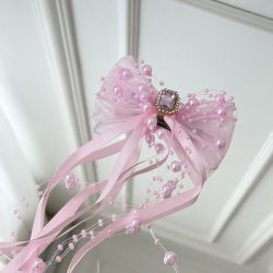 Fundita eleganta cu perle si cristal pentru caini si pisici, cu clema ROZ