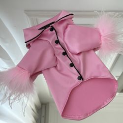 Pijama roz Barbie din satin pentru caini si pisici, cu pene