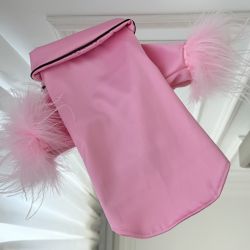 Pijama roz Barbie din satin pentru caini si pisici, cu pene