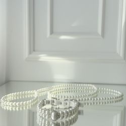 Set lesă cu zgardă elegantă cu perle pentru catei si pisici 