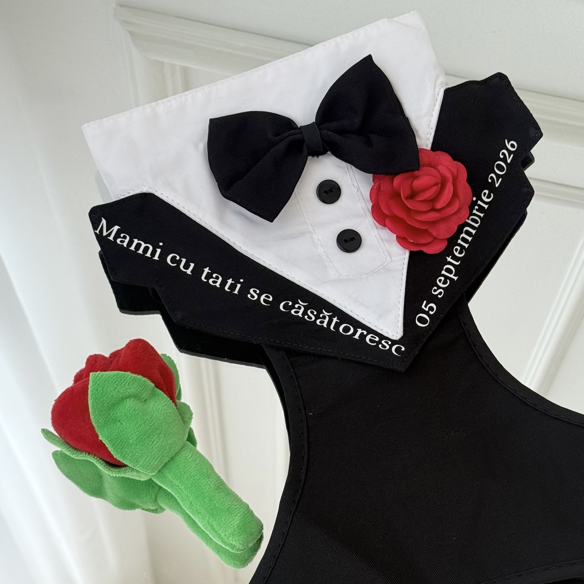 Ham Tuxedo personalizat pentru caini si pisici, Mami cu tati se casatoresc si data nuntii