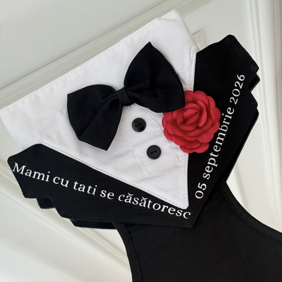 Lingura digitala cu cantar pentru hrana caini si pisici, afisaj LCD Ham Tuxedo personalizat pentru caini si pisici, Mami cu tati se casatoresc si data nuntii
