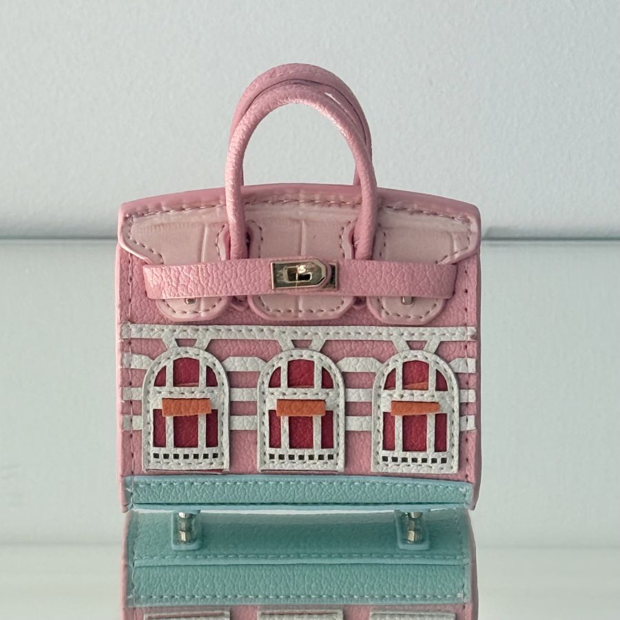 Colier elegant cu perle si funda pentru caini si pisici, roz  Suport saculeti igienici pentru caini, gentuta mini stil Hermes Birkin, roz