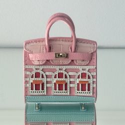 Suport saculeti igienici pentru caini, gentuta mini stil Hermes Birkin, roz