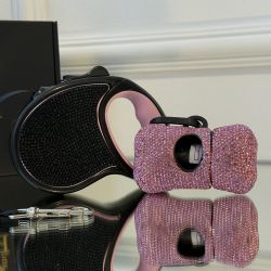 Lesa retractabila negru cu roz, cu cristale Swarovski, 3 metri