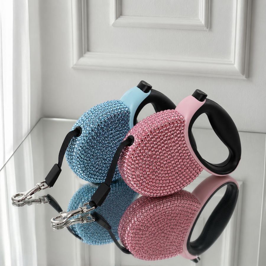 Lesa retractabila cu cristale Swarovski, 3 metri, pentru caini mici si medii