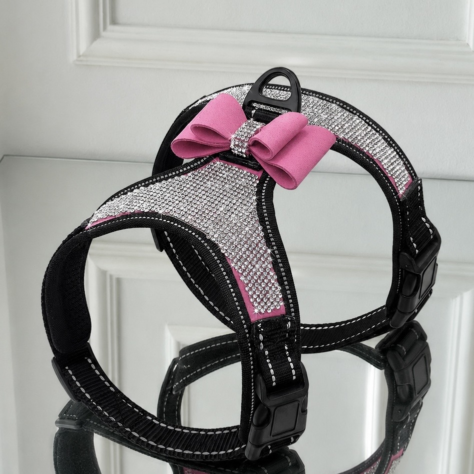 Ham luxos cu cristale Swarovski si funda pentru caini si pisici roz