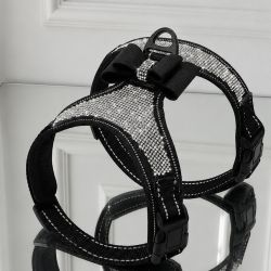 Ham luxos cu cristale Swarovski si funda pentru caini si pisici negru