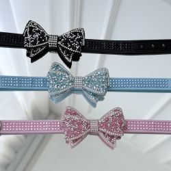 Zgarda Luxury cu fundita si cristale Swarovski pentru caini si pisici bleu