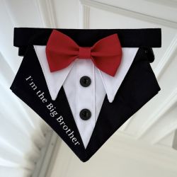 Bandana personalizata pentru caini si pisici „I’m the Big Brother”, cu papion rosu, mesaj si nume