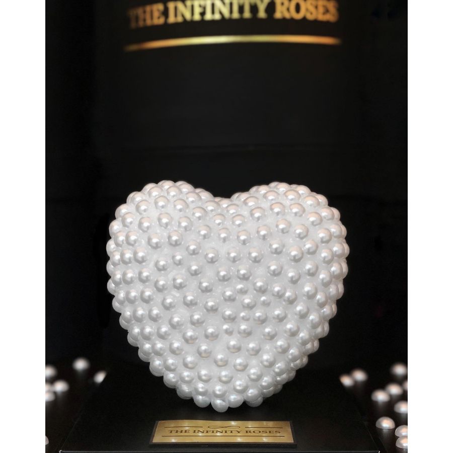 Cutie cadou felicitare personalizata cu mesajul dvs si 21 trandafiri ideal Aniversare Casatorie / Valentine’s Day  Inimioara din perle , 20 cm