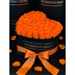 Cutie inima cu 49 de trandafiri portocalii
