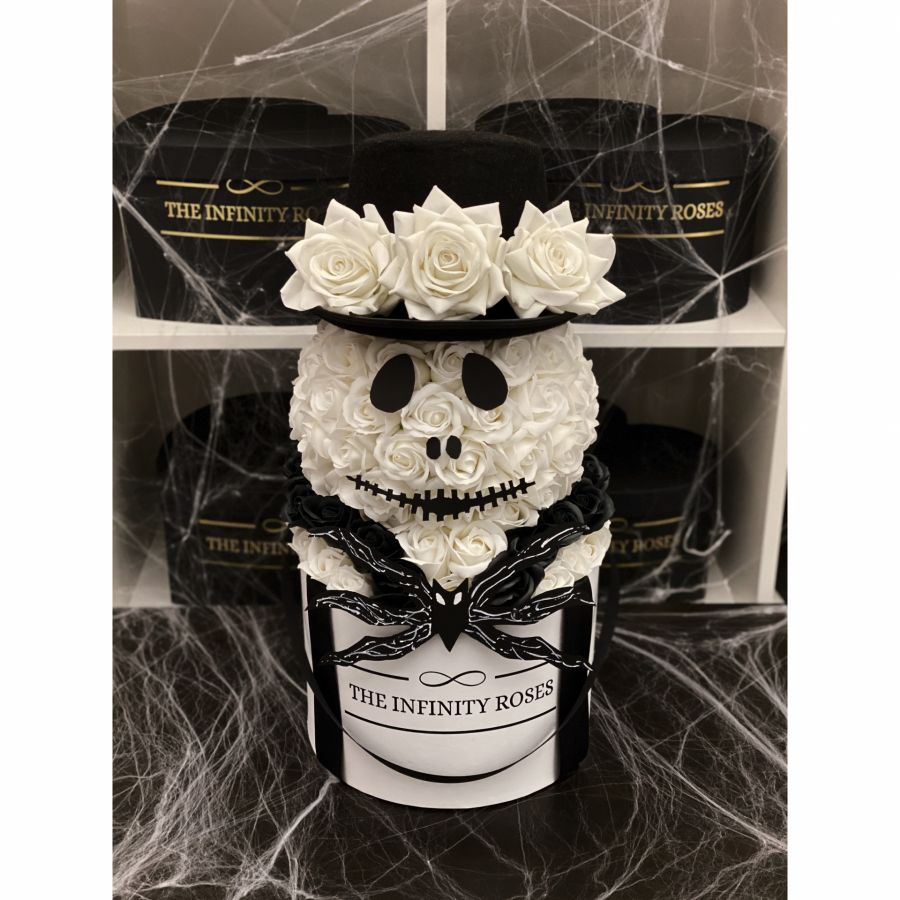 Cutie alba cu trandafiri albi cu negru si paianjen pentru Halloween Cutie personalizata cu fantoma pentru Dia de los Muertos