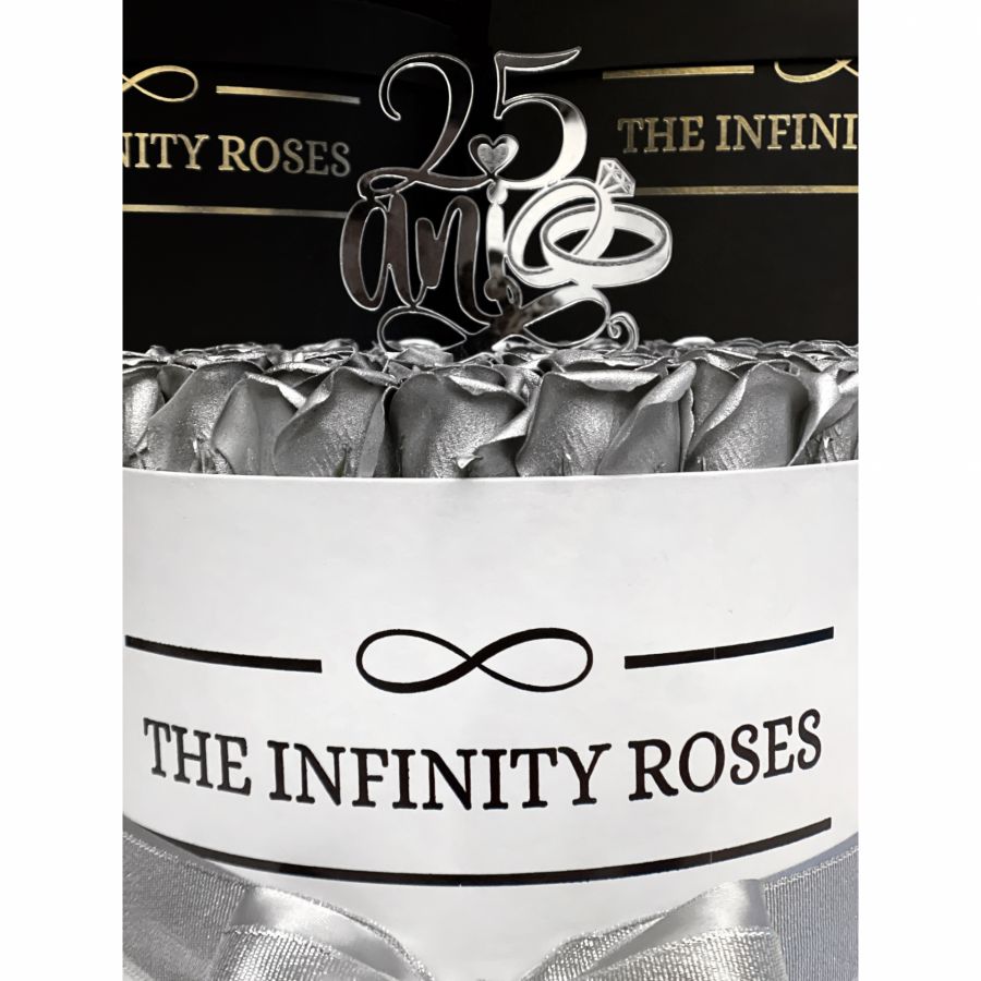 Cutie cu trandafiri argintii pentru aniversare nunta de argint(25 de ani de casatorie)