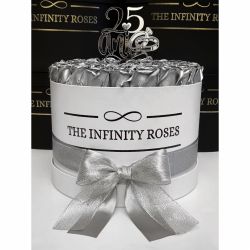Cutie cu trandafiri argintii pentru aniversare nunta de argint(25 de ani de casatorie)